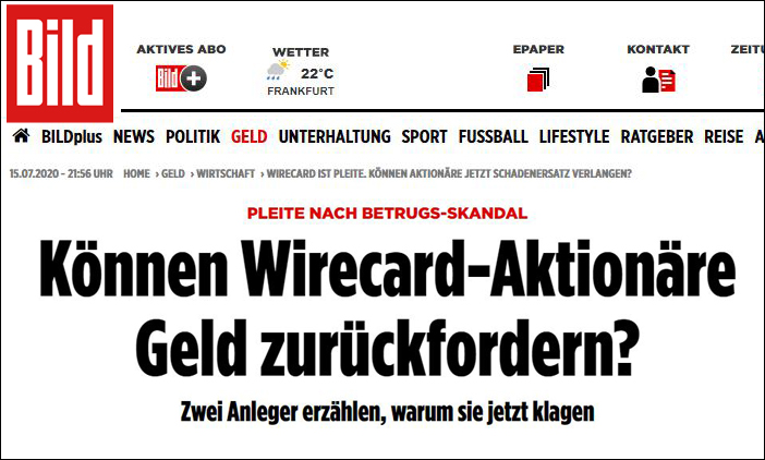 BILD: Können Wirecard-Aktionäre Geld zurückfordern?