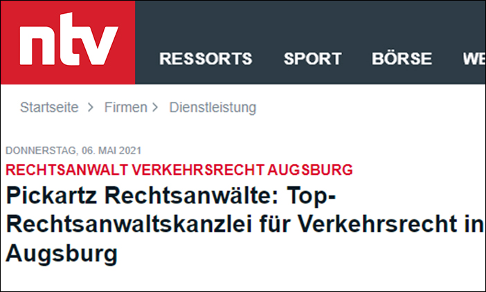 ntv: Top-Rechtsanwaltskanzlei für Verkehrsrecht in Augsburg